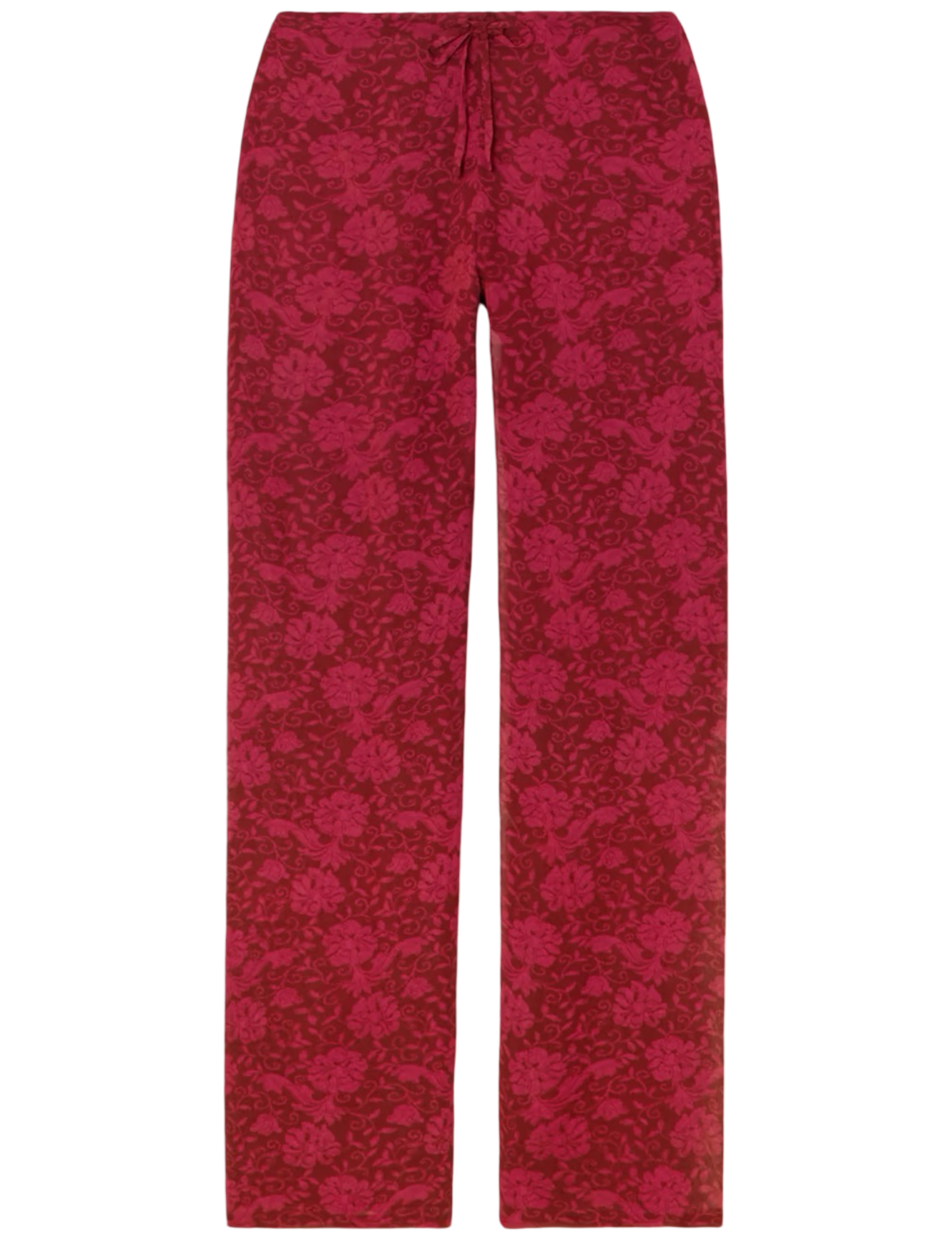 Floral-Print Satin Straight-Leg Pants