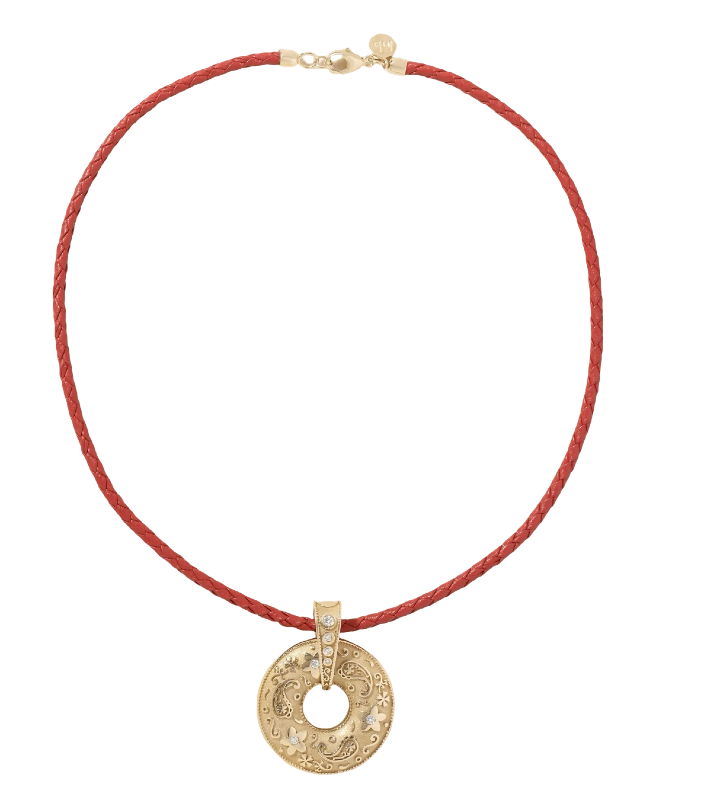 Southwestern Donut 14-Karat Gold, Diamond And Leather Necklace