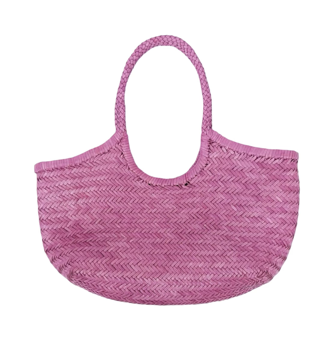 Genuine Leather Hand Woven Bamboo Style Tote Bag