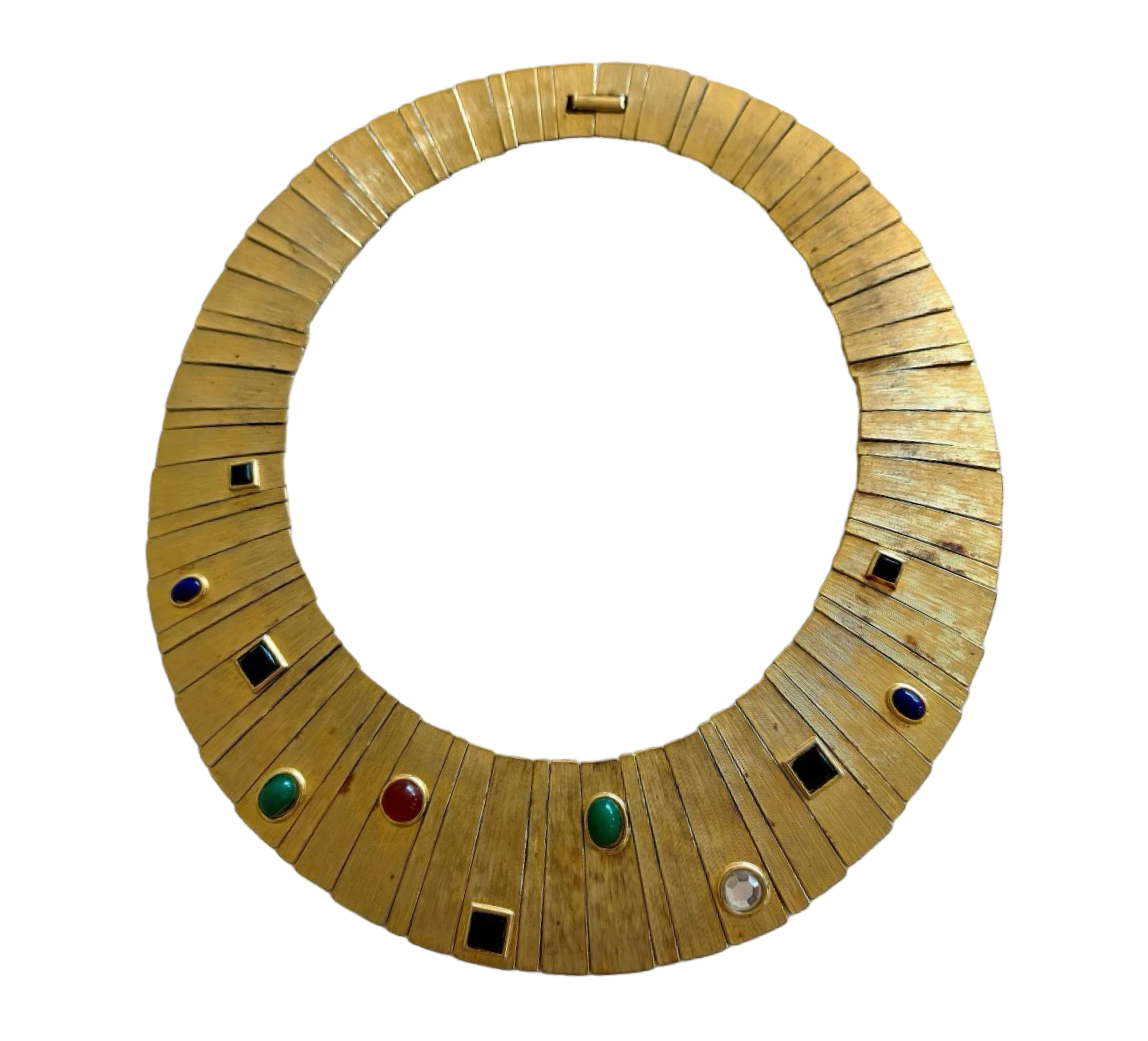 1960s Les Bernard Jeweled Glass Cabochon Gold Choker Collar Necklace