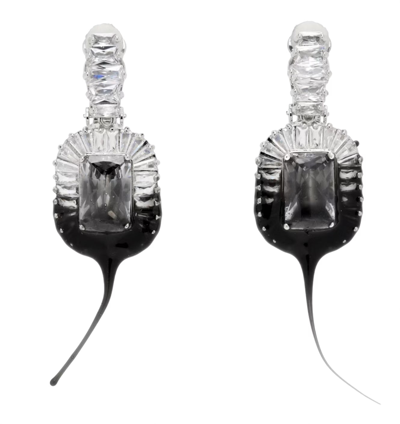 Silver & Black Diamond Dip Clip Earrings