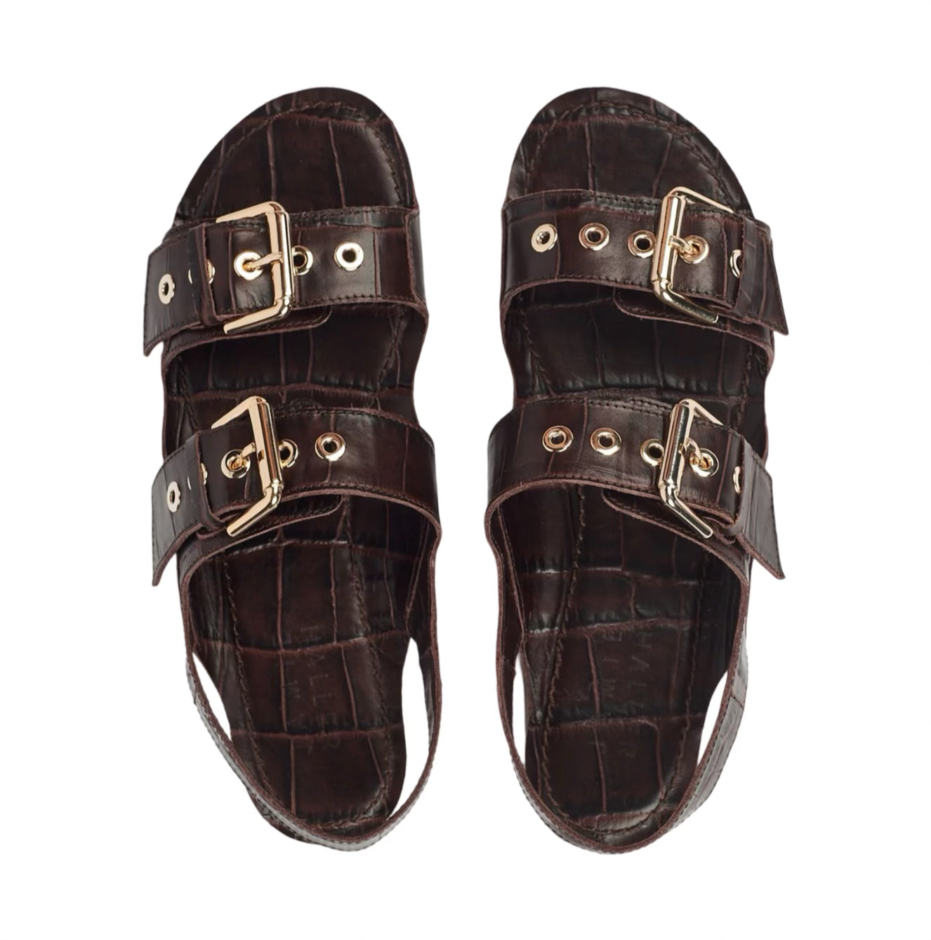 The Double Buckle Sandal in Espresso Croc
