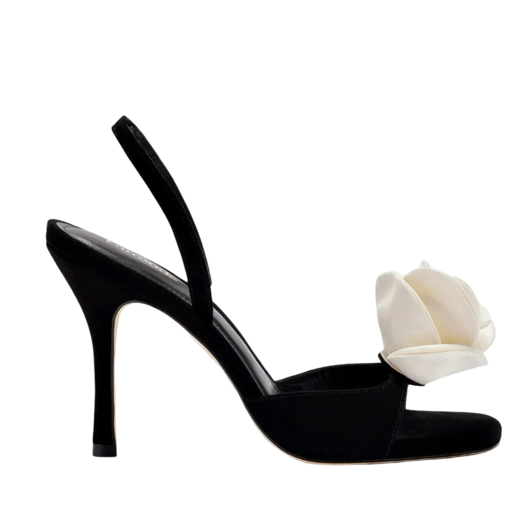 Salma Sandal In Black Suede and Ivory Satin