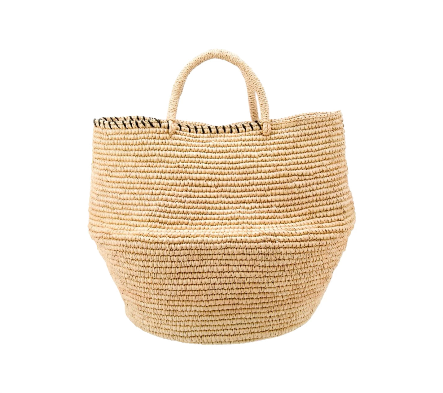 Whipstitch Raffia Handle Bag