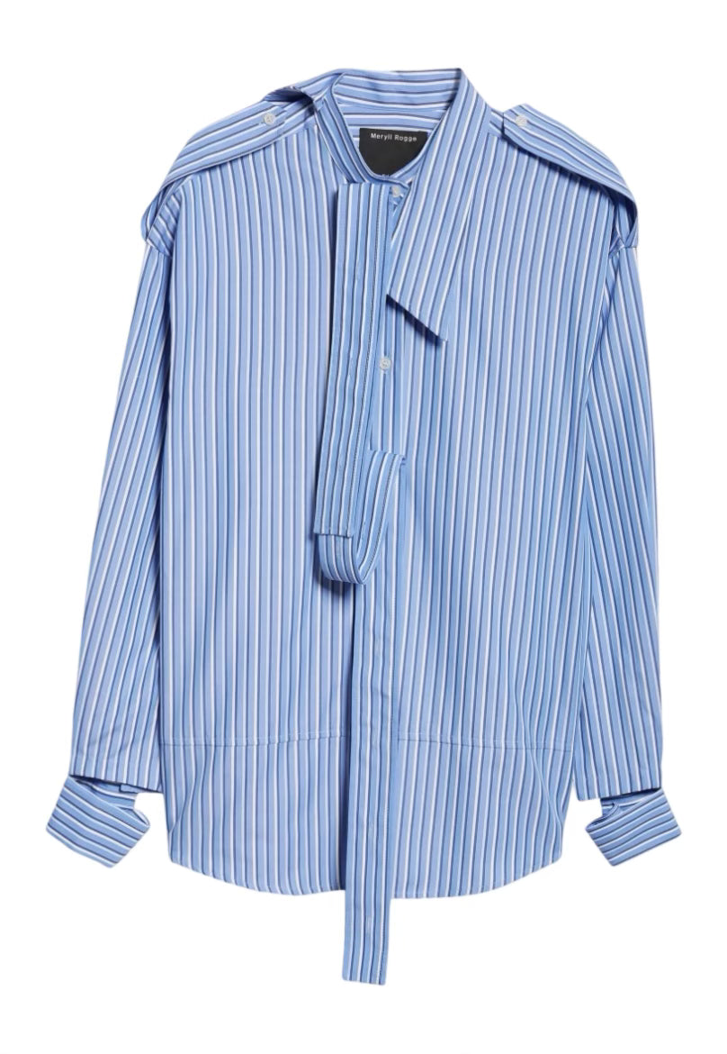 Deconstructed Stripe Asymmetric Cotton Button-Up Shirt