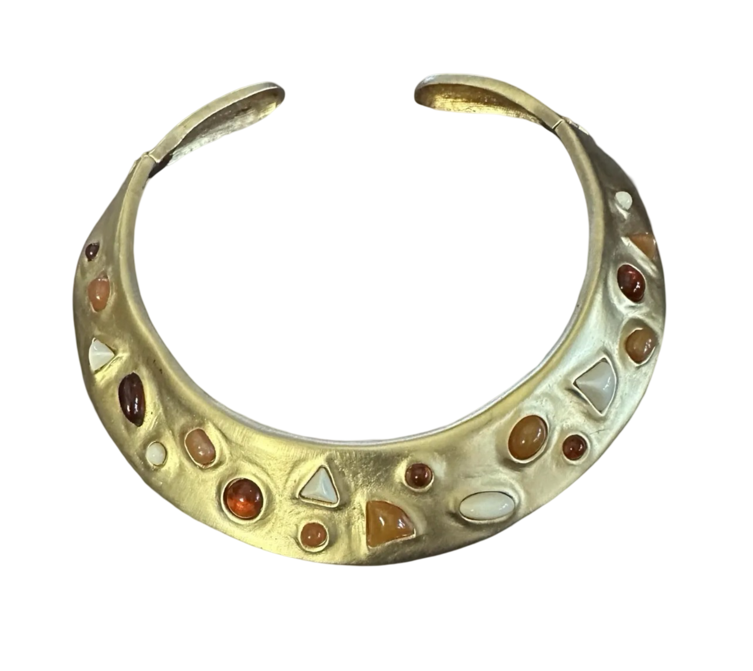 Wide Gold Tone Gilt Multicolor Cabochons Hinged Collar