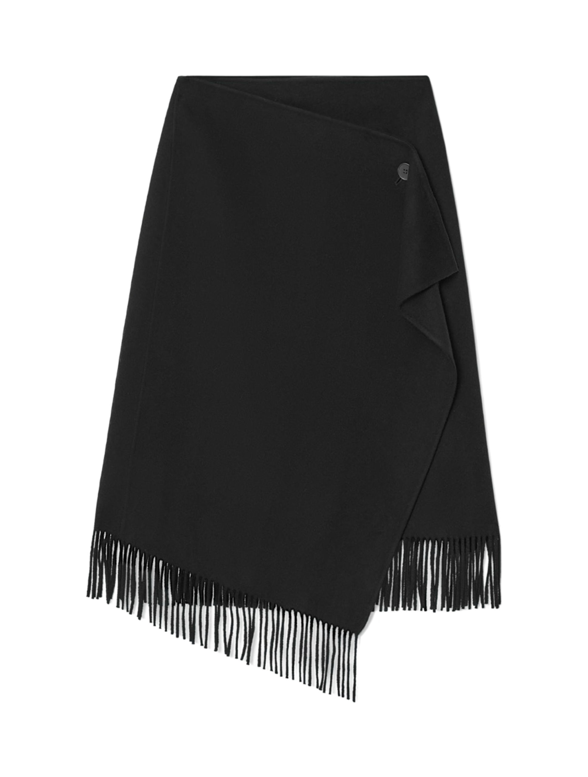 Fringed Wool Midi Wrap Skirt