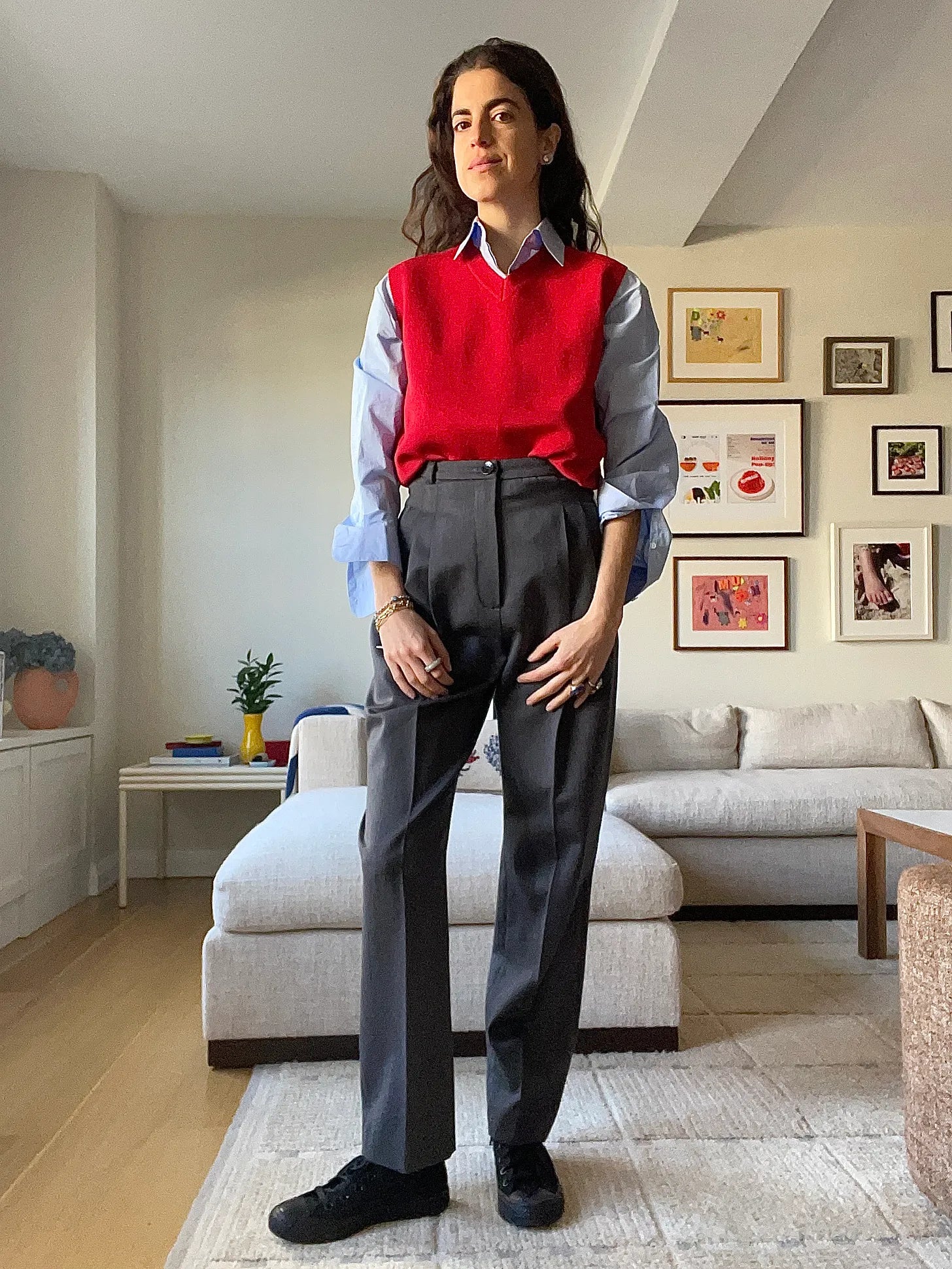 High-waist Pants In Wool Satin