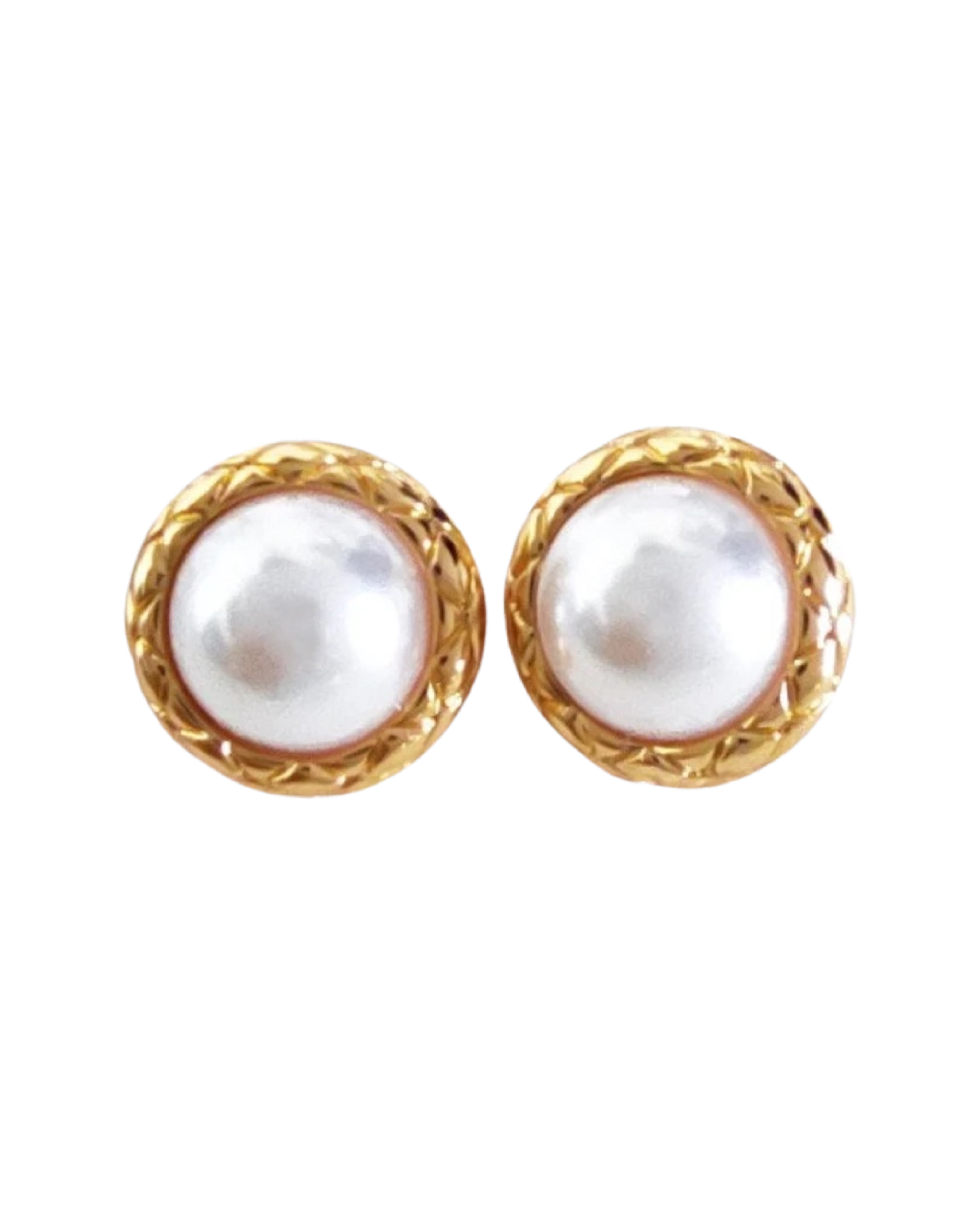 Classic Gold Rim Big Pearl Stud Earrings,