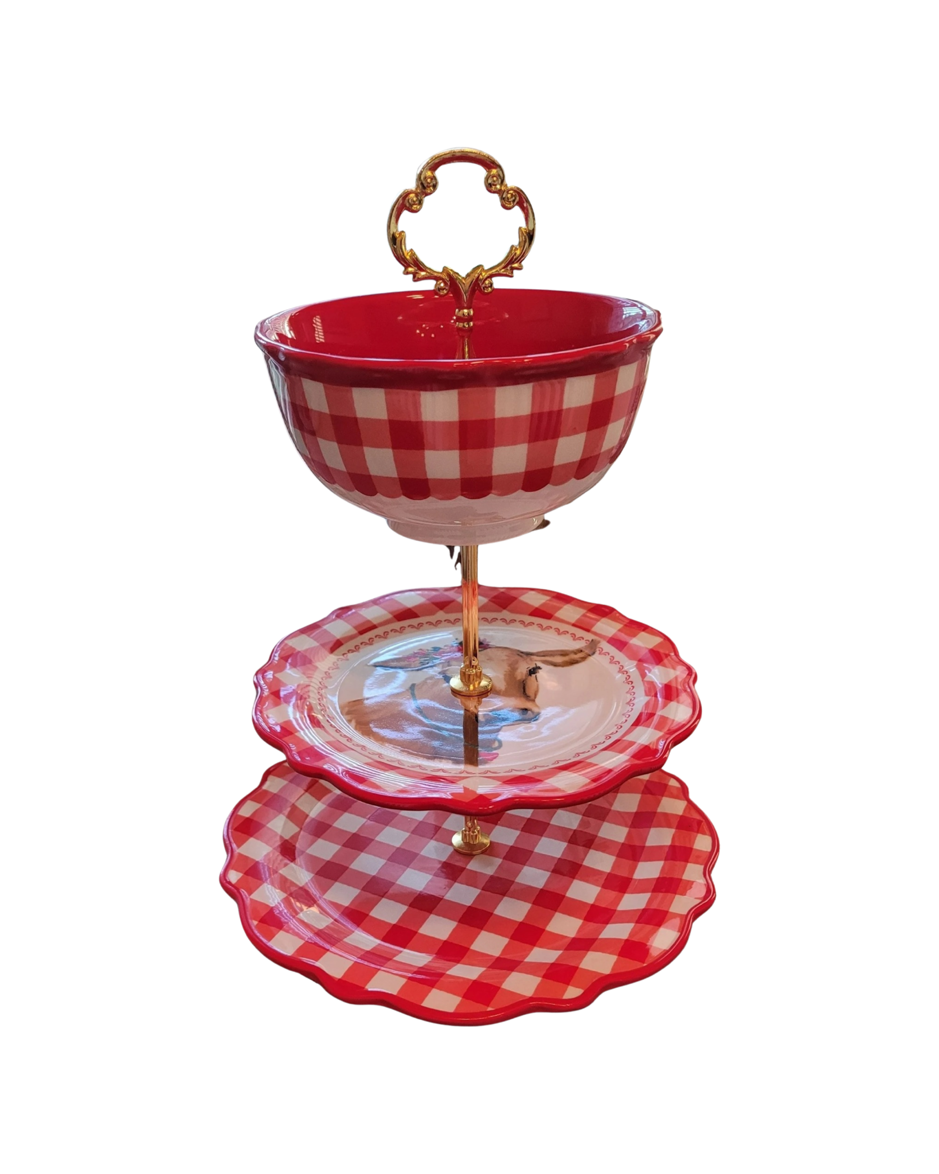 Repurposed Pioneer Woman Gingham Red Tier Stand