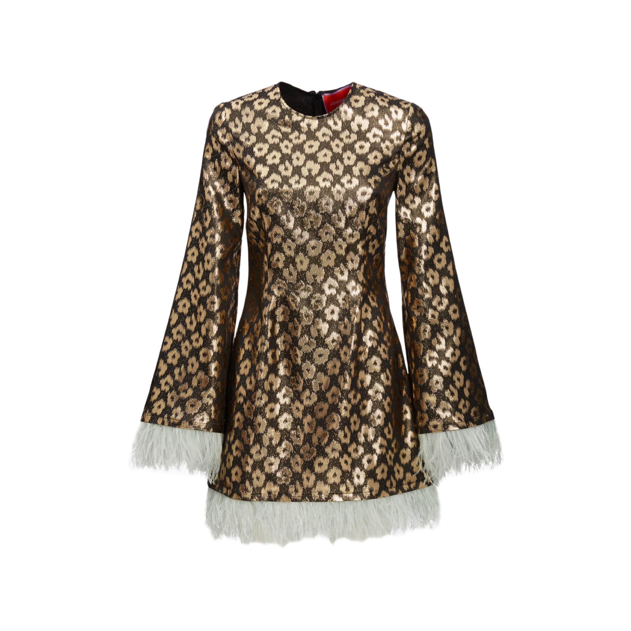 Twiggy Feather-trim Leopard-brocade Mini Dress