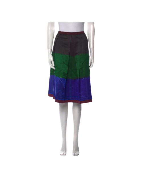 Blue Colorblock Pattern Knee-Length Skirt