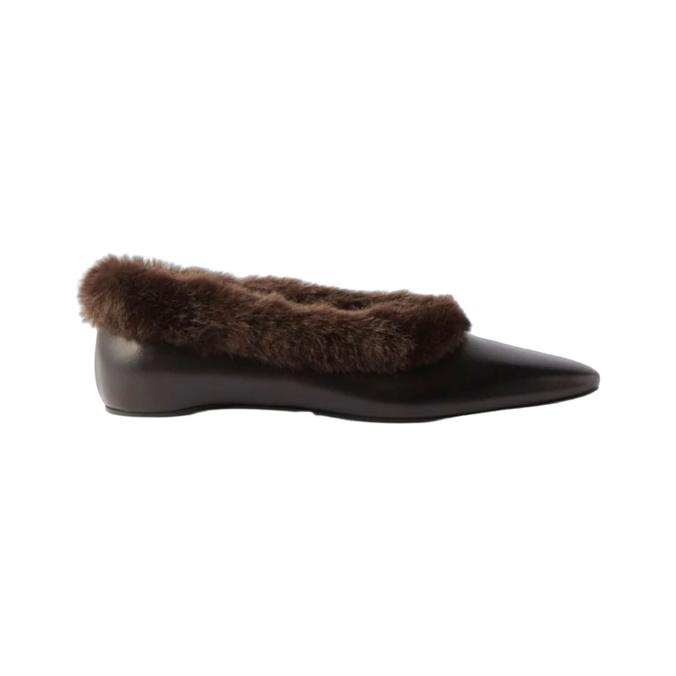 Faux fur-trim leather ballet flats