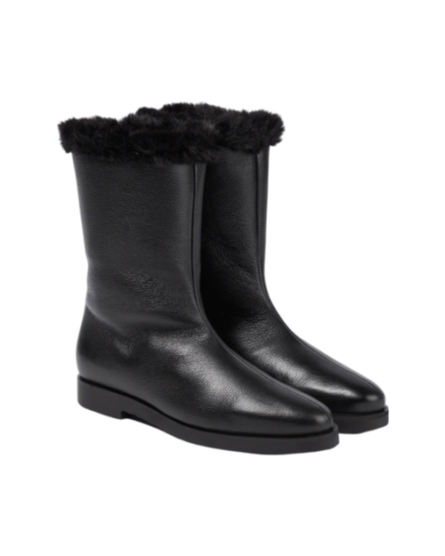 Faux Fur-Lined Leather Ankle Boots
