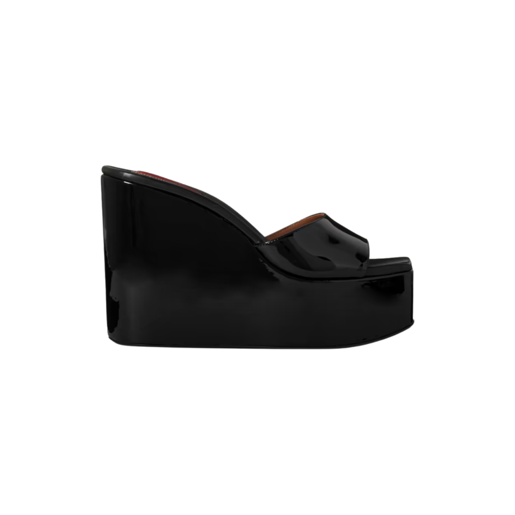 Patent-leather wedge mules