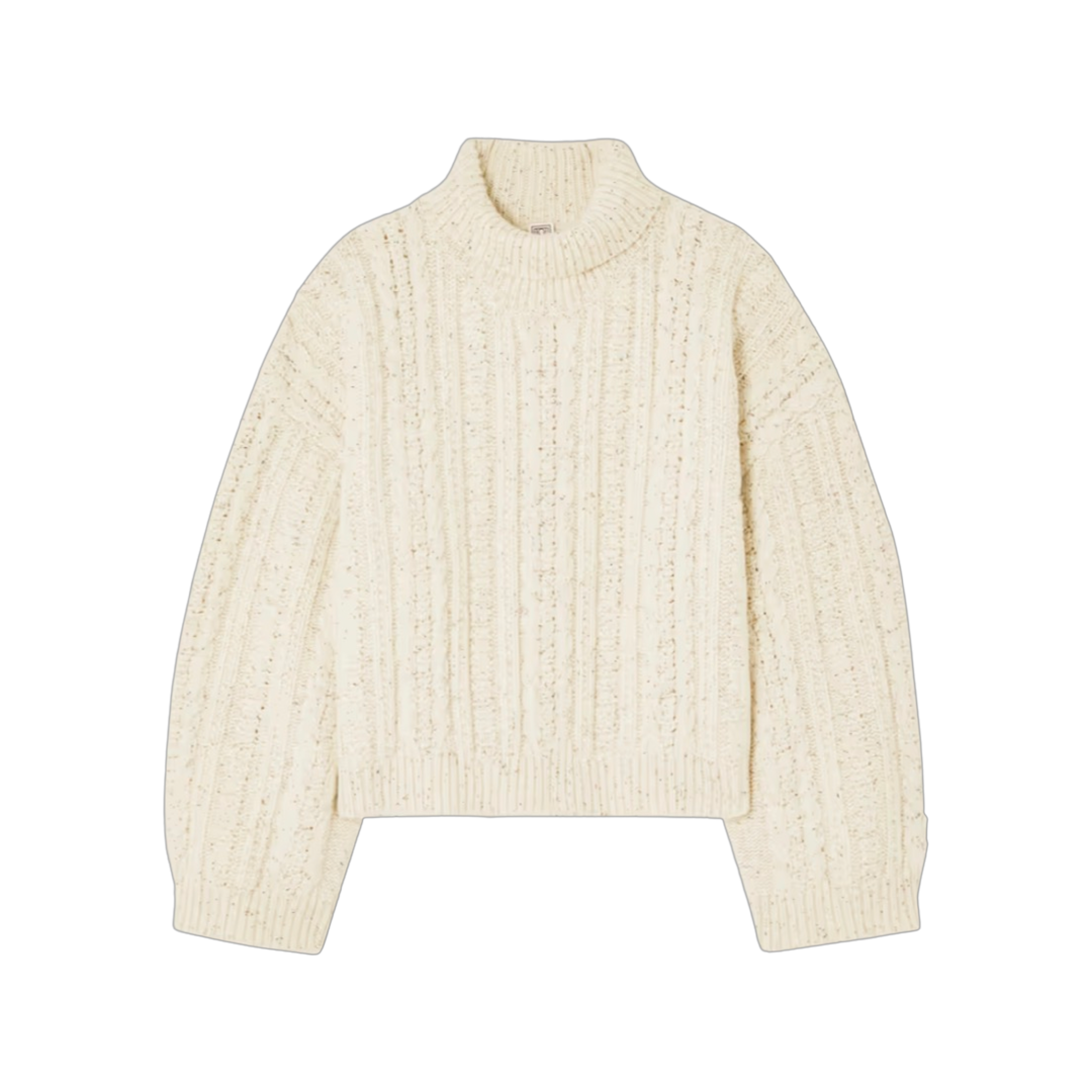 Mélange cable-knit wool-blend turtleneck sweater